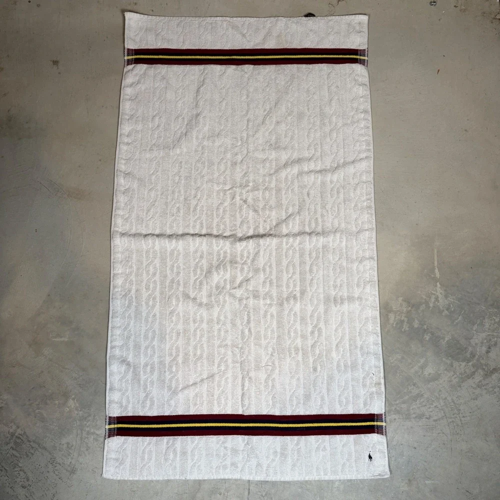 Ralph Lauren Home Cable Knit Bath Towel Cream Striped Cotton Vintage Made in USA